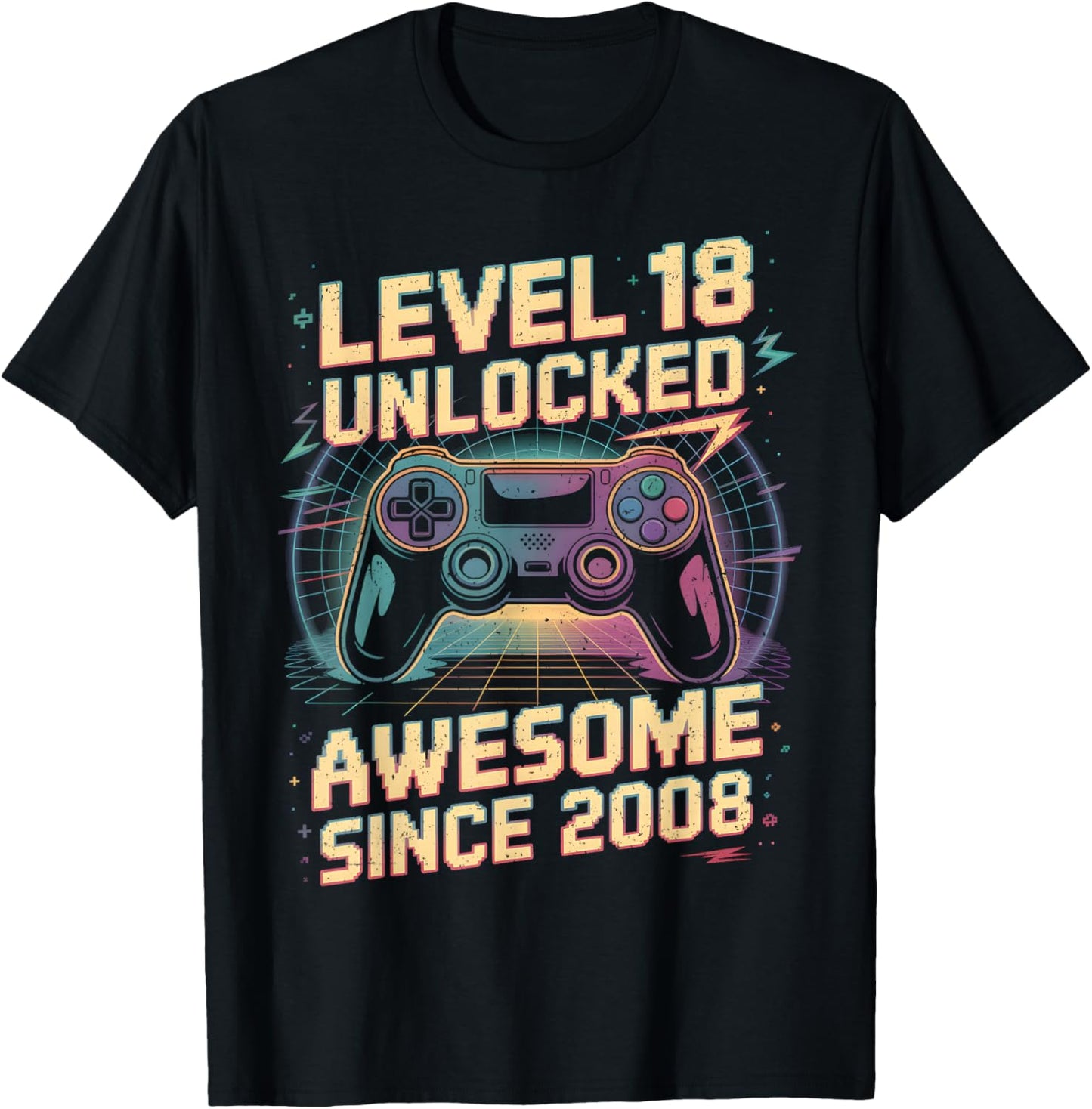 18 Year Old Boy Level 18 Gamer 2008 18th Birthday Party Gift T-Shirt - T-Shirt | Black