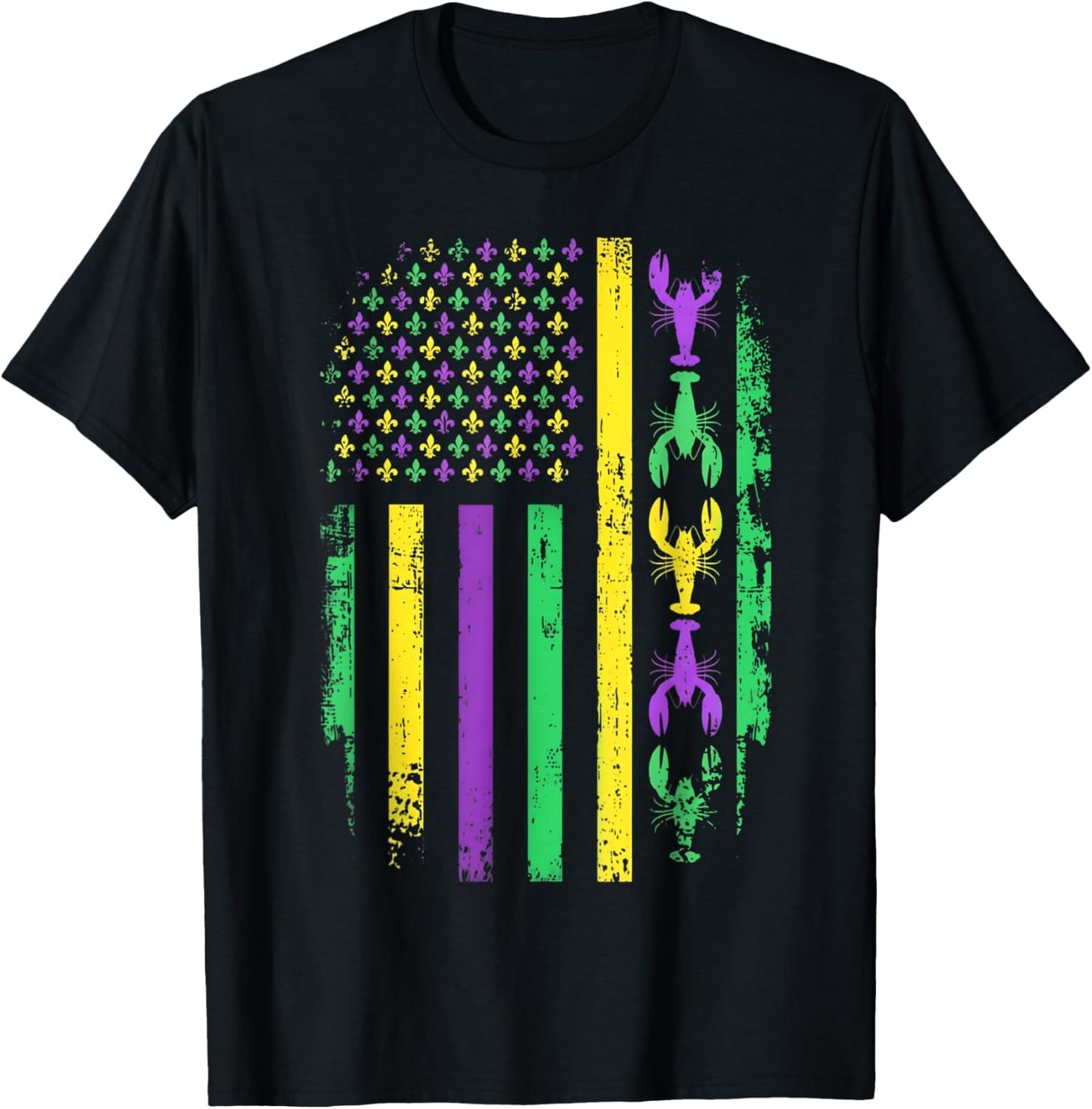 Carnival Mardi Gras USA American Flag Crawfish Parade Outfit T-Shirt - T-Shirt | Black