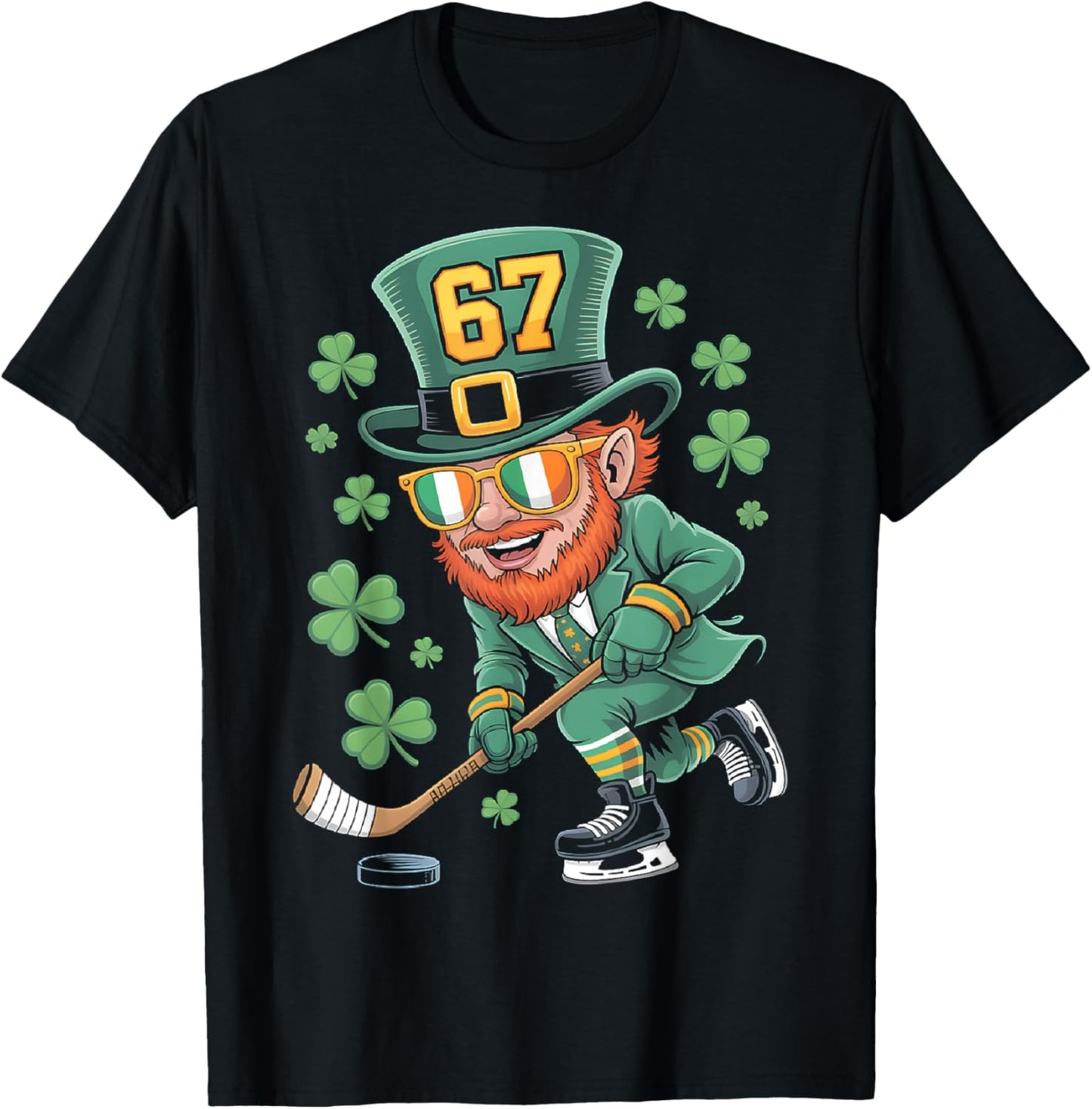 Leprechaun 67 Playing Hockey St Patricks Day Sport Boys T-Shirt - T-Shirt | Black