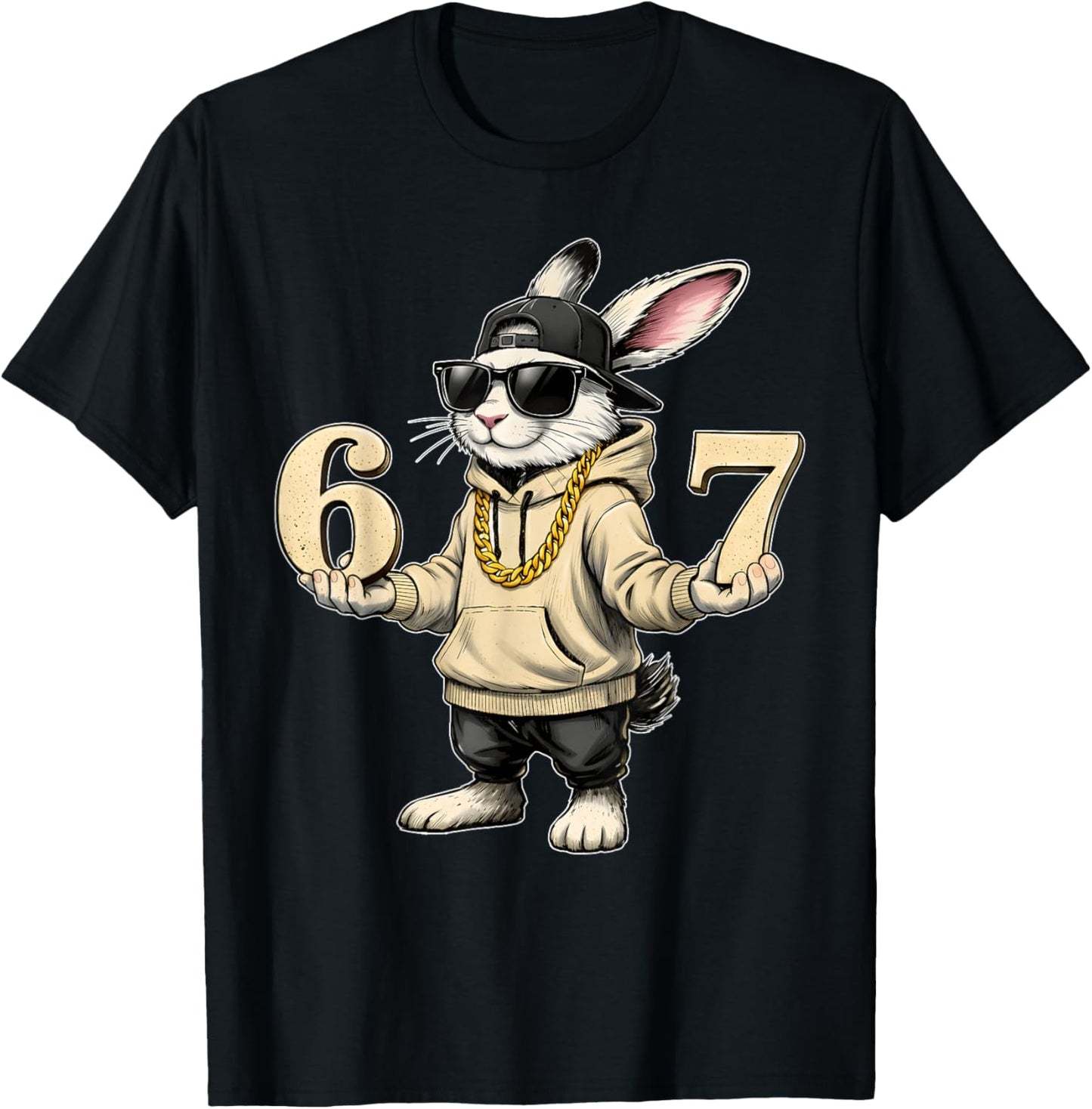 Funny Easter Day Bunny 6 7 Six Seven Meme Men Boy Kid T-Shirt - T-Shirt | Black