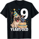 9 Years Old Birthday Pug Dog Lover Party Kids Boys Girls T-Shirt - T-Shirt | Black