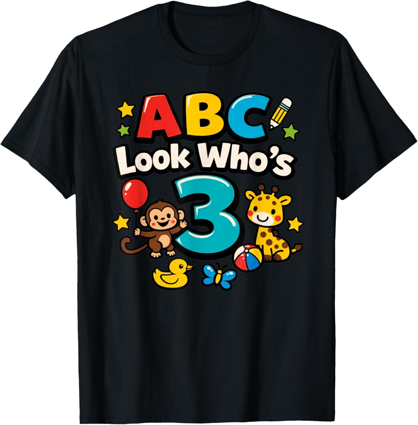 ABC Look Who's 3 Girl Boy Toddler 3rd Birthday T-Shirt - T-Shirt | Black