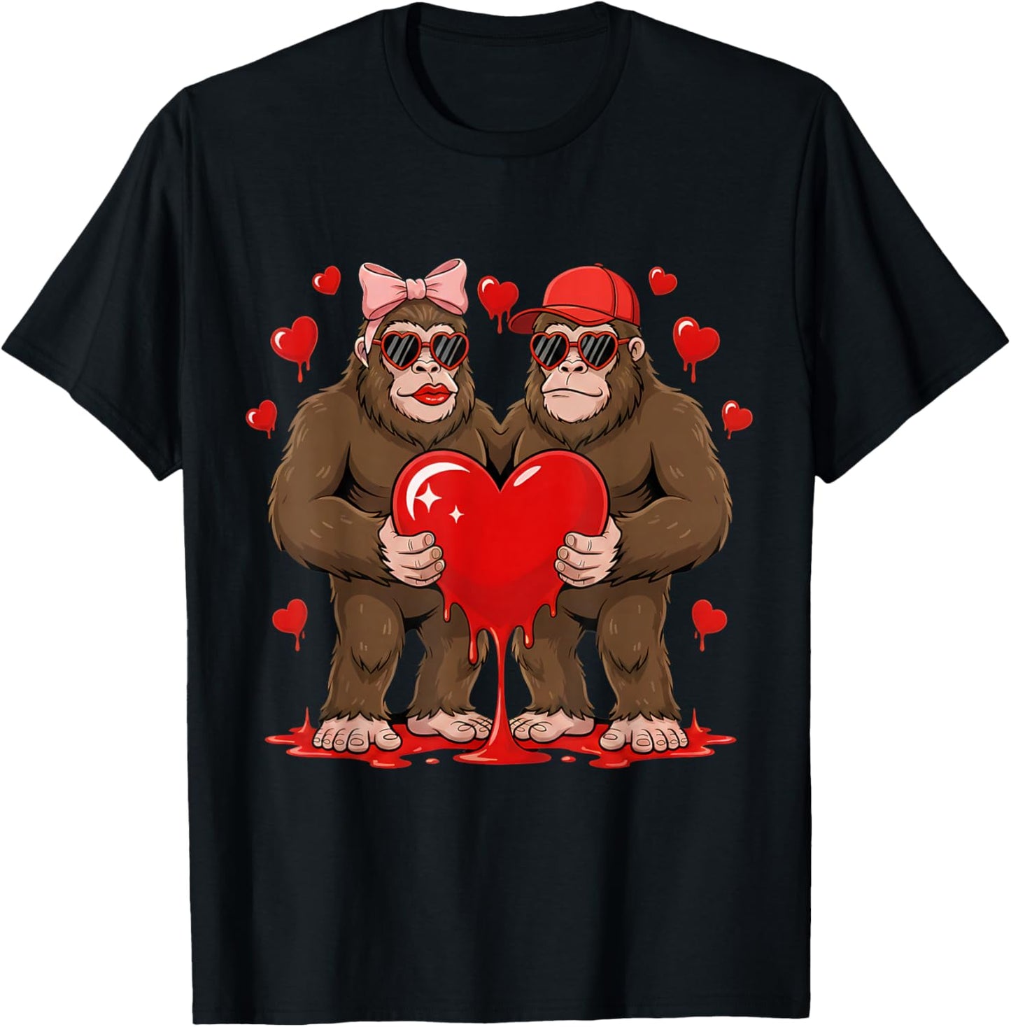 Valentine Bigfoot Sasquatch Lover Cute Valentines Day T-Shirt - T-Shirt | Black