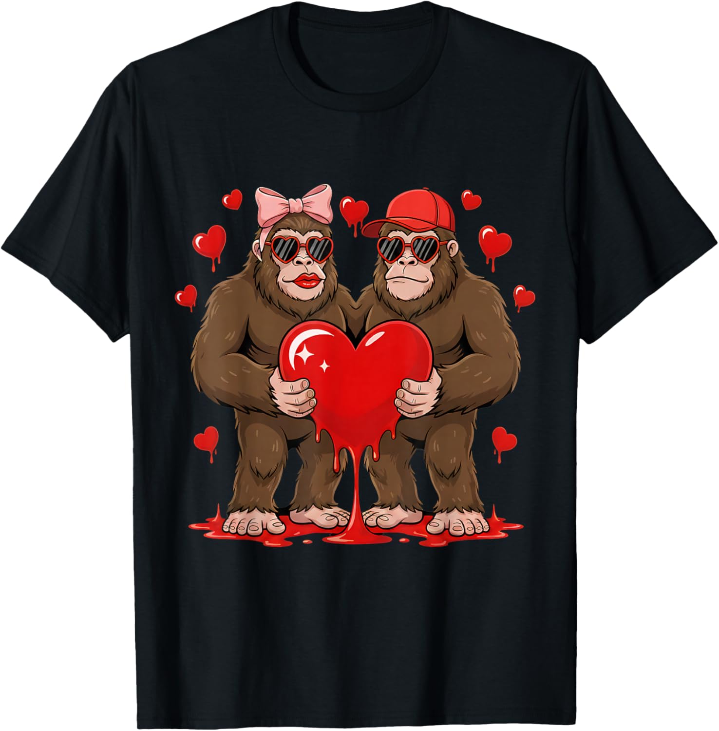 Valentine Bigfoot Sasquatch Lover Cute Valentines Day T-Shirt - T-Shirt | Black