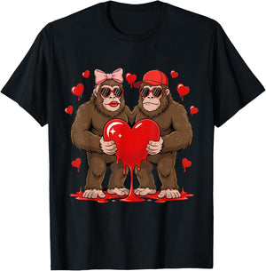 Valentine Bigfoot Sasquatch Lover Cute Valentines Day T-Shirt - T-Shirt | Black