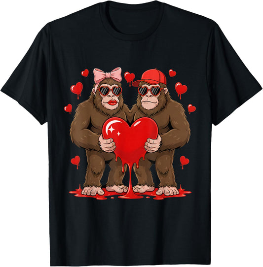 Valentine Bigfoot Sasquatch Lover Cute Valentines Day T-Shirt - T-Shirt | Black