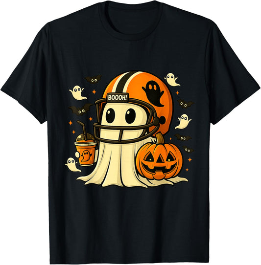 Ghost Ready for Football, Halloween and Pumpkin Patch Season T-Shirt - T-Shirt | Black