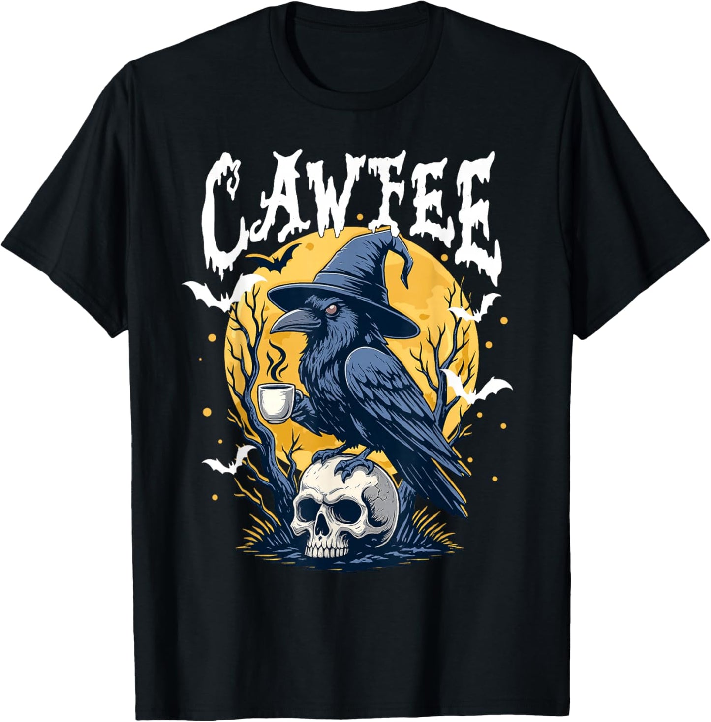 Coffee Crow Gothic Raven Funny Halloween Meme Trendy Spooky T-Shirt - T-Shirt | Black