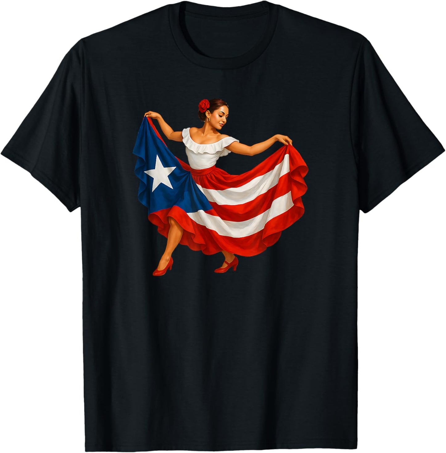 Puerto Rico Girl Boricua Flag Puerto Rican Folkloric Dance T-Shirt - T-Shirt | Black