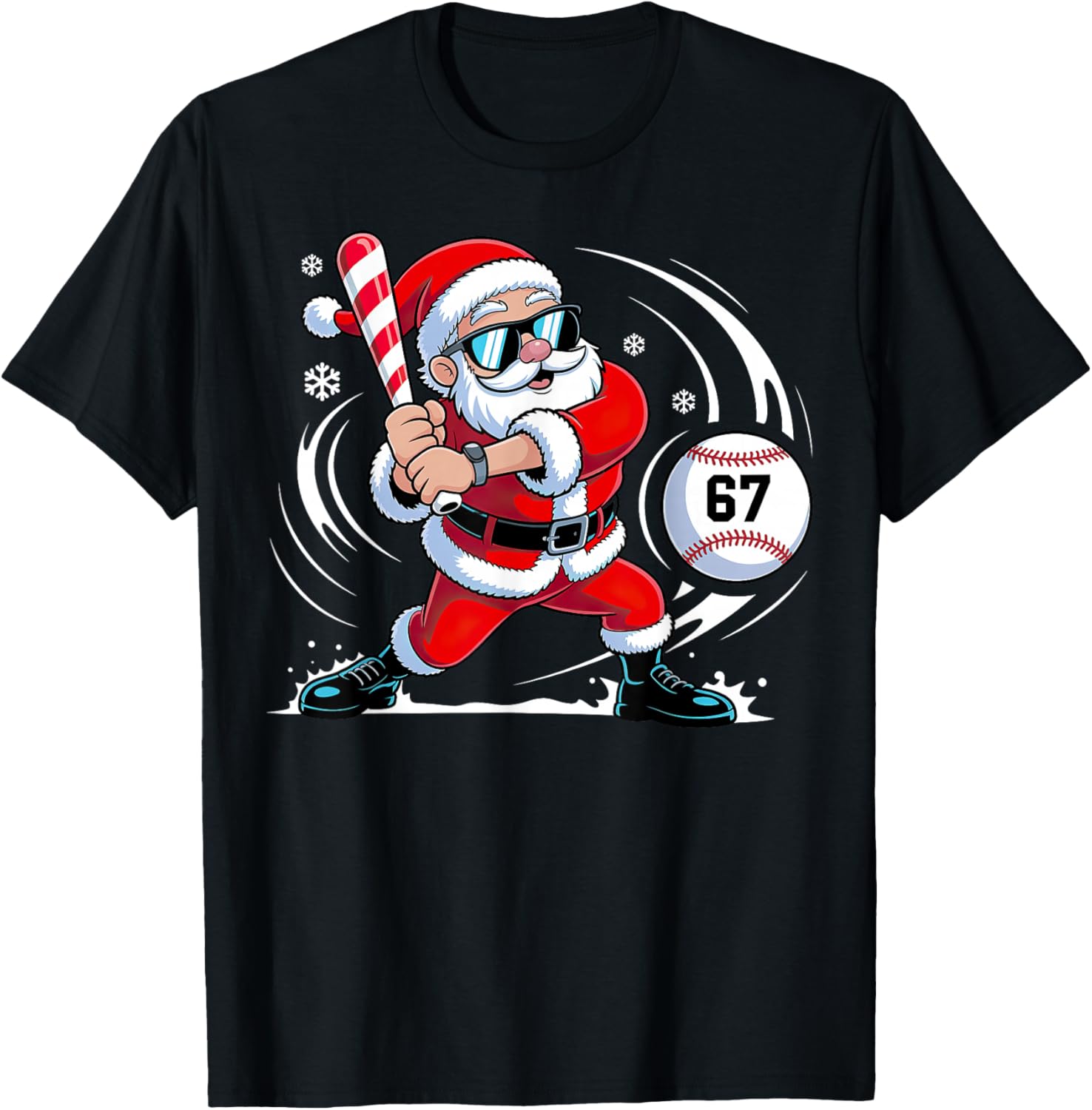 Baseball Santa 67 Christmas Xmas T-Shirt - T-Shirt | Black