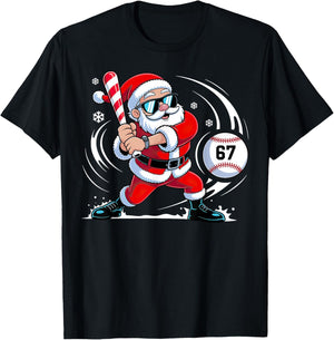 Baseball Santa 67 Christmas Xmas T-Shirt - T-Shirt | Black