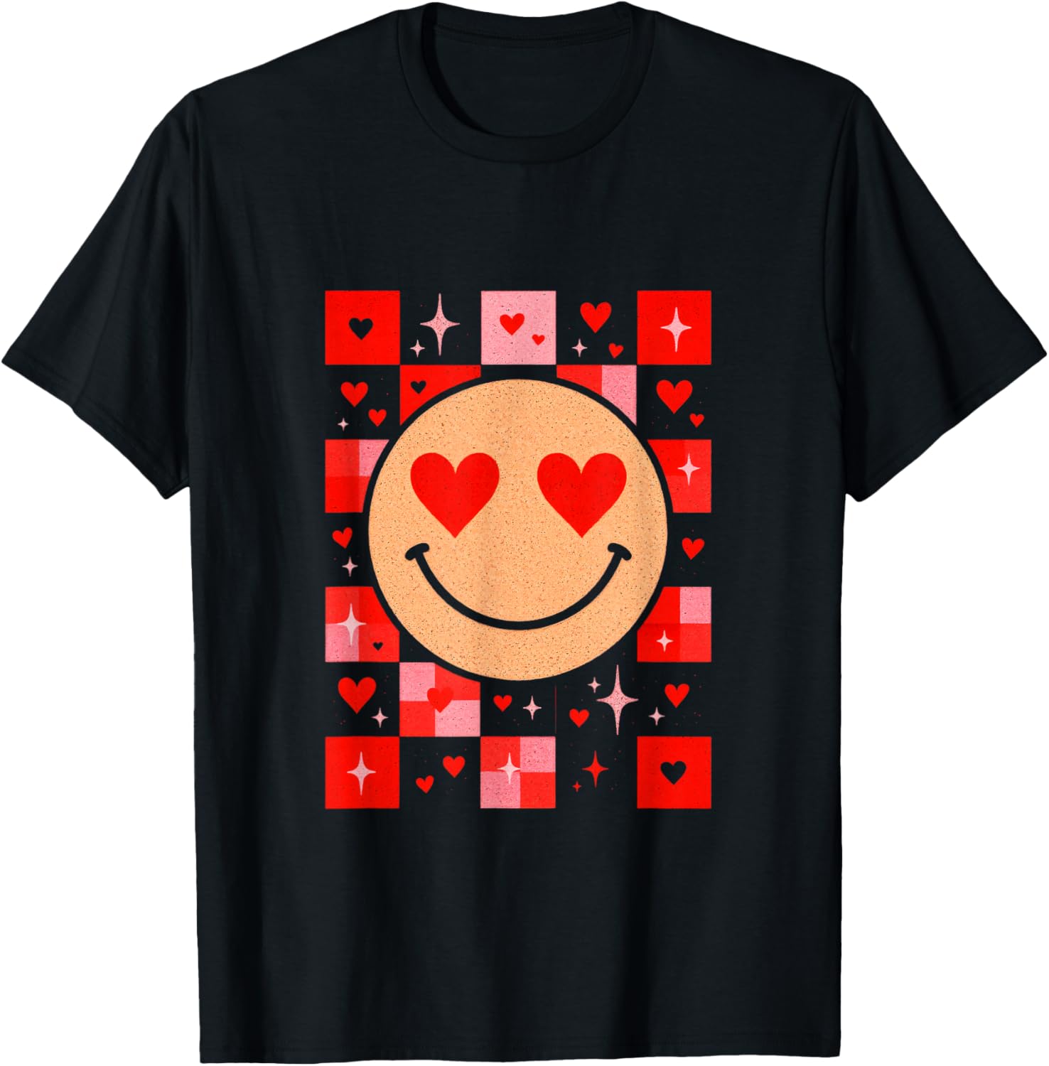 Smile Face - Retro Groovy Valentine Vibes T-Shirt - T-Shirt | Black