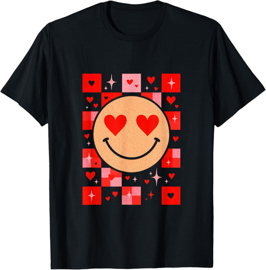 Smile Face - Retro Groovy Valentine Vibes T-Shirt - T-Shirt | Black