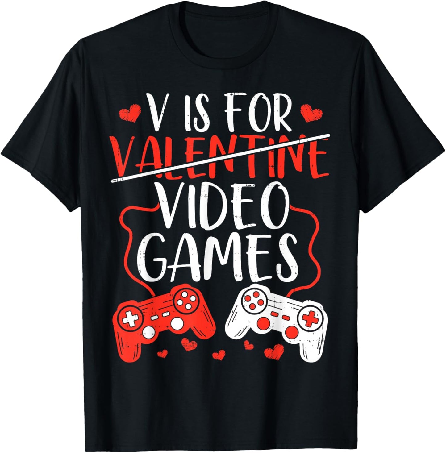 V is for Video Games Valentine Gamer Valentines Day Men Boy T-Shirt - T-Shirt | Black