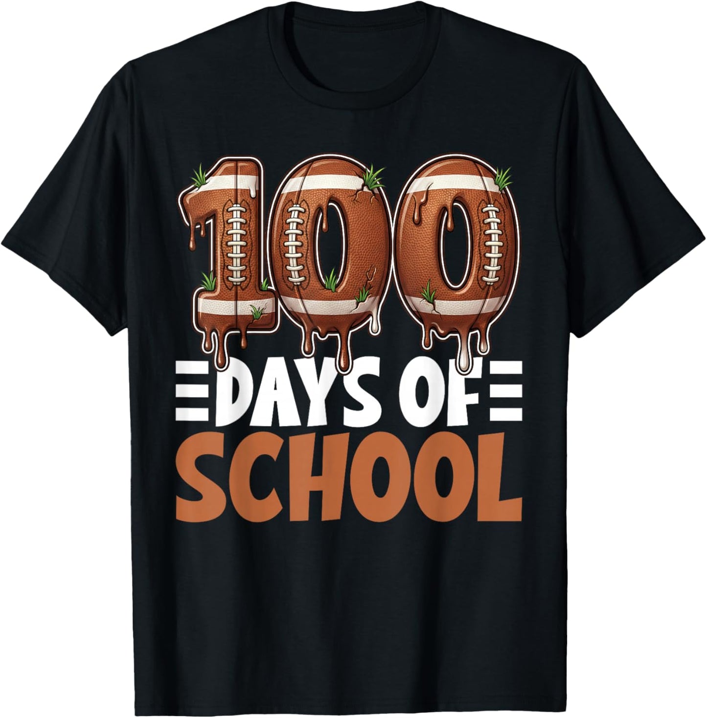 100 Days of School Football Drip 100th Day of School Boys T-Shirt - T-Shirt | Black