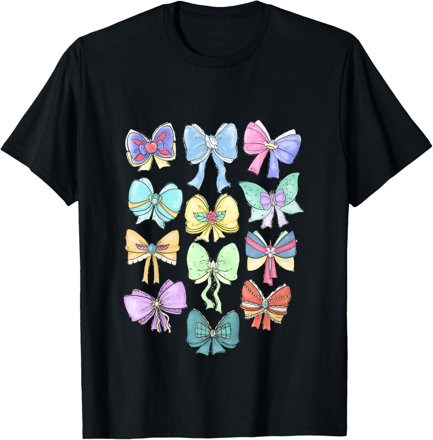 Disney Princess Cute Ribbons and Bows Pastel Colors Logo T-Shirt - T-Shirt | Black