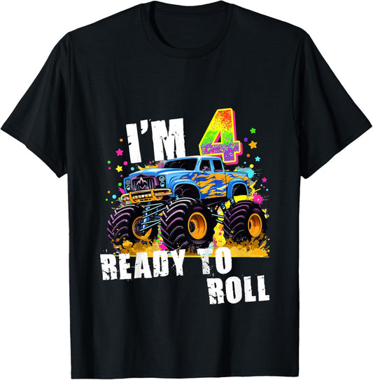 I'm 4 Ready to Roll Monster Truck for Boys Girls Kids Youth T-Shirt - T-Shirt | Black