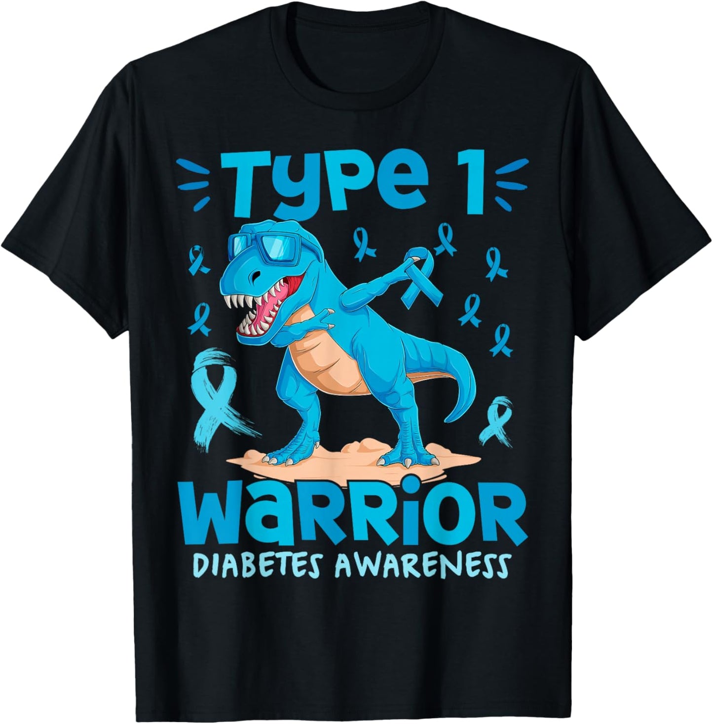 Type One Diabetes Awareness Dinosaur Boys Girls T1D Diabetic T-Shirt - T-Shirt | Black