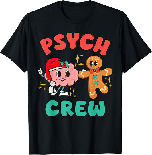 Psych Crew Brain Gingerbread Christmas School Psychologist T-Shirt - T-Shirt | Black