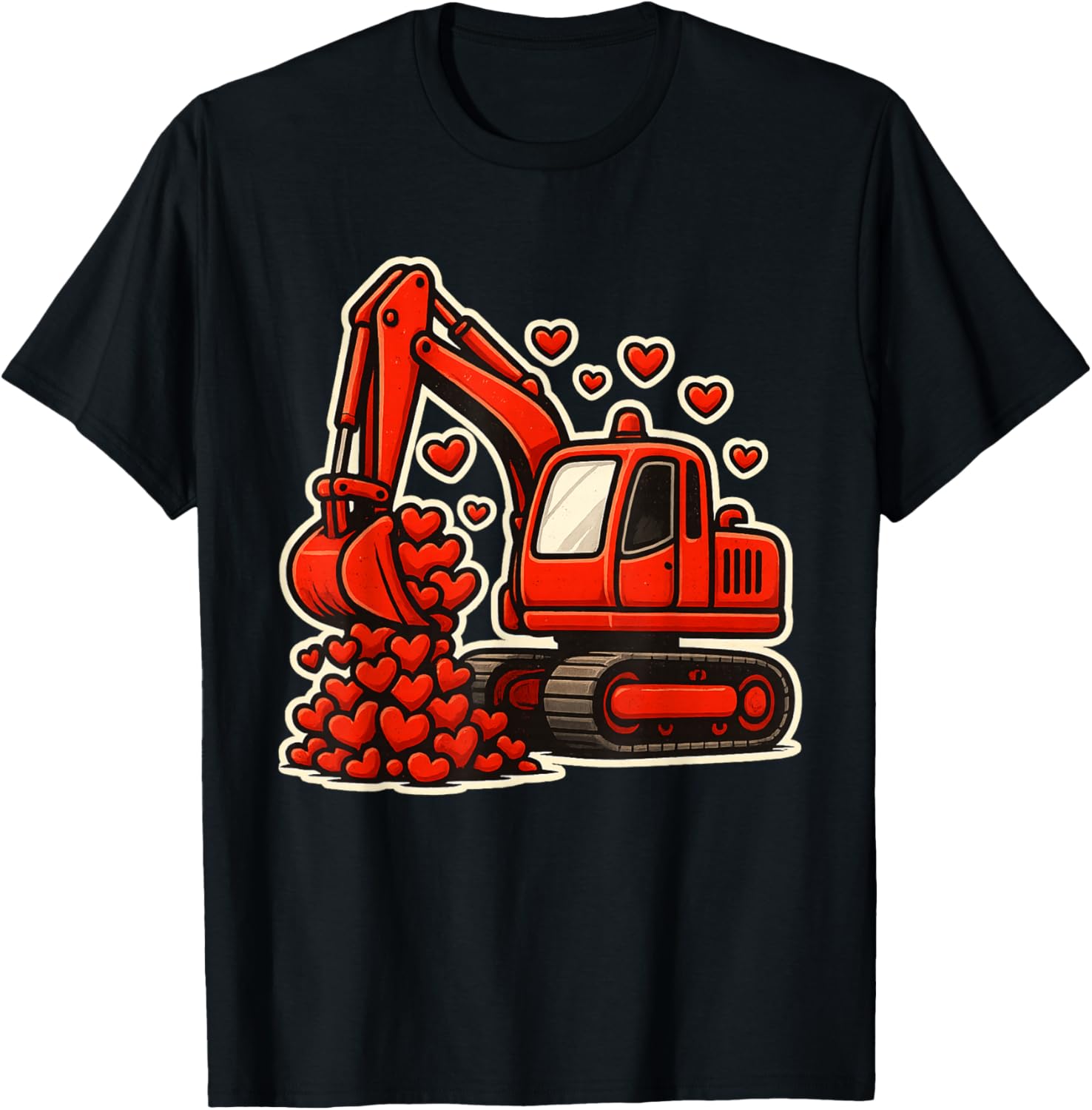 Excavator Hearts Valentine's Day Construction Boys Kids T-Shirt - T-Shirt | Black