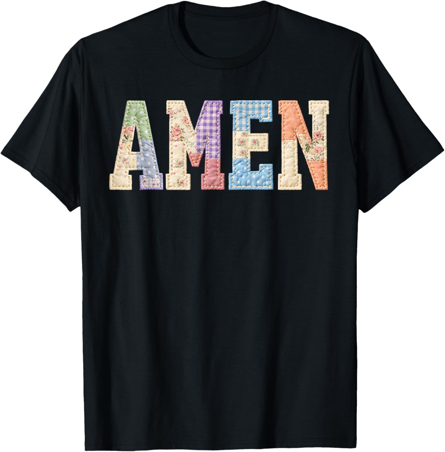 Amen He is Risen Patchwork Happy Easter Day Jesus Christian T-Shirt - T-Shirt | Black