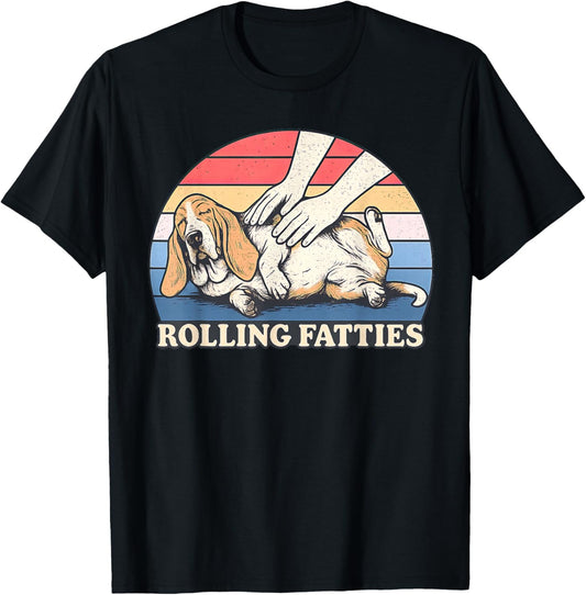 Basset Hound Rolling Fatties Pun Joke Dog Lover T-Shirt - T-Shirt | Black
