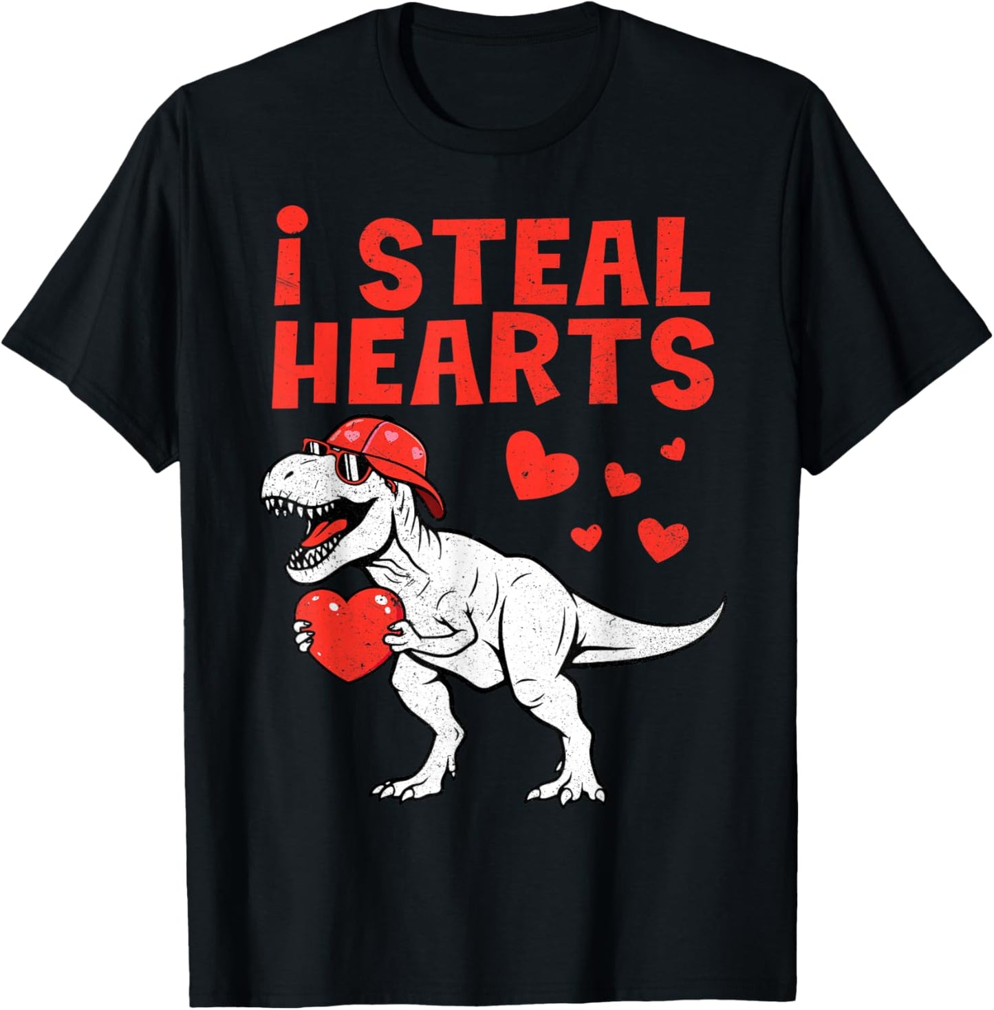 I Steal Hearts T-Rex Dino Valentines Day Boy Toddlers Kids T-Shirt - T-Shirt | Black