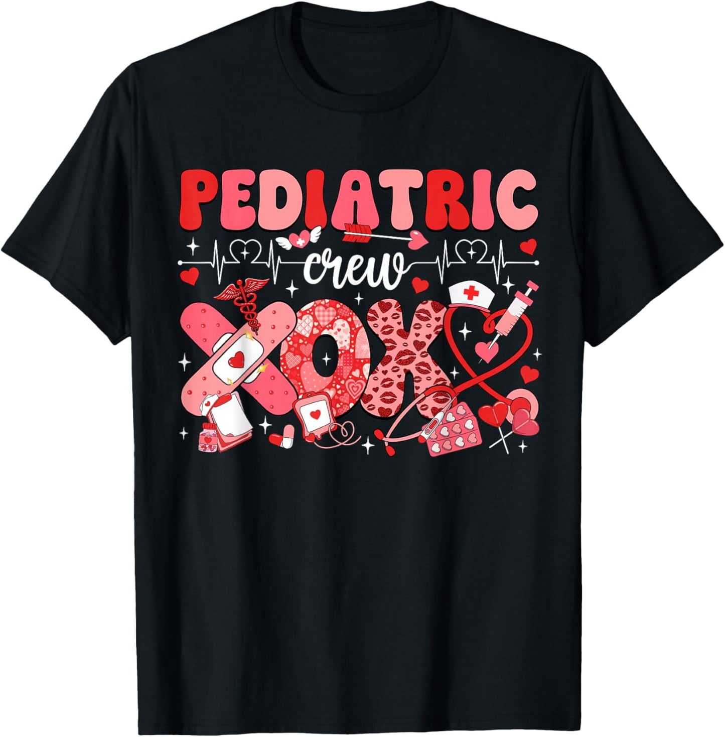 Pediatric Valentines Nurse Crew PEDS Nurse Valentines Day T-Shirt - T-Shirt | Black