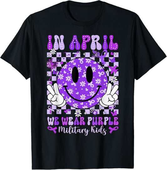 in April We Wear Purple for Military Smile Face Women Kids T-Shirt - T-Shirt | Black