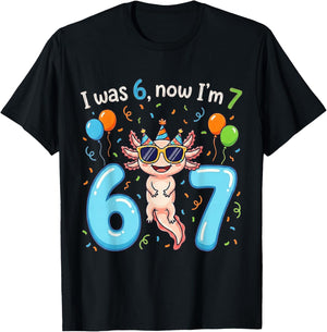 I was 6 Now I'm 7 Girl Boy Kids Axolotl Birthday T-Shirt - T-Shirt | Black