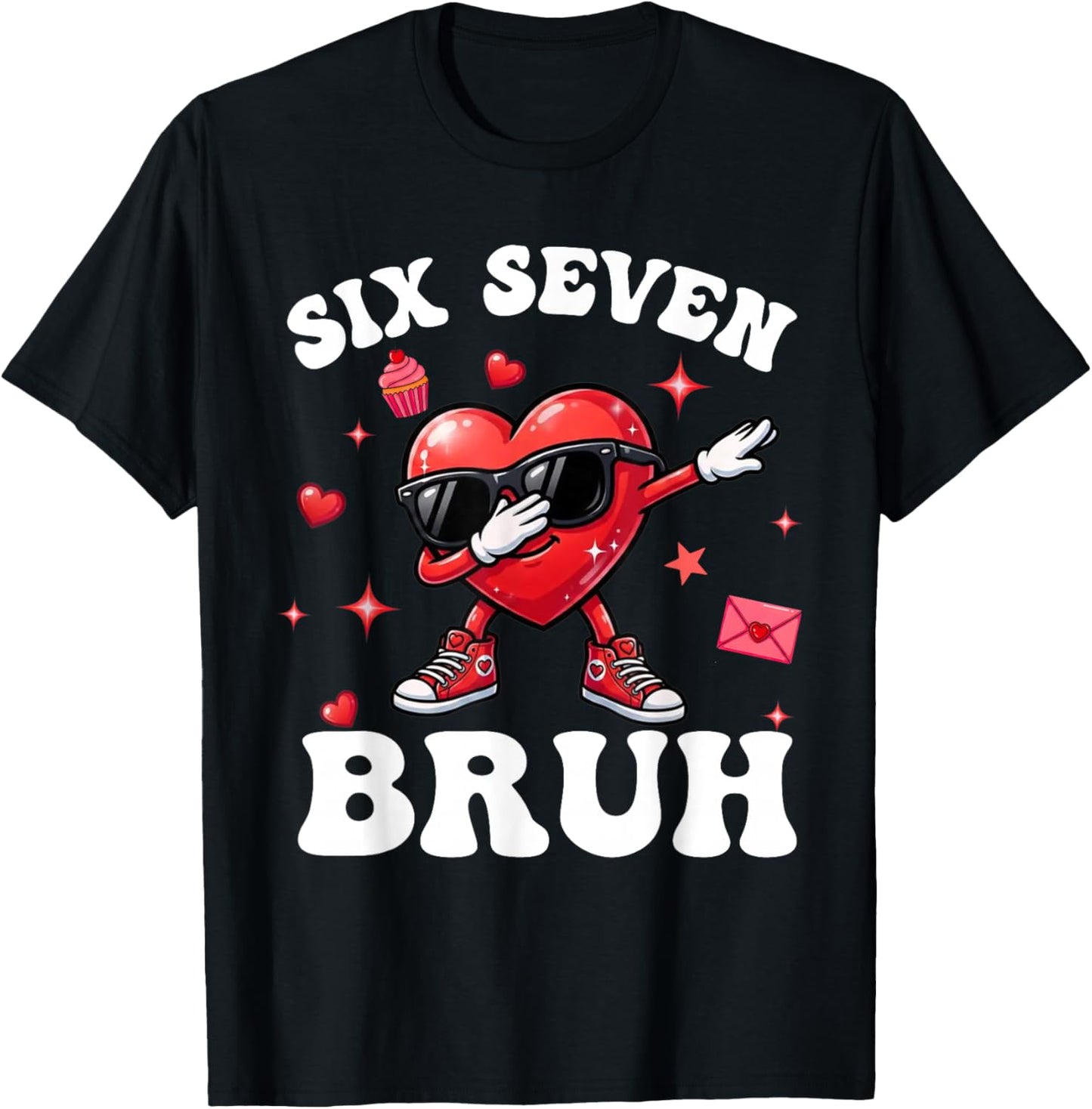 Bruh 67 Six Seven Meme Dab Heart Boys Kids Valentines Day T-Shirt - T-Shirt | Black