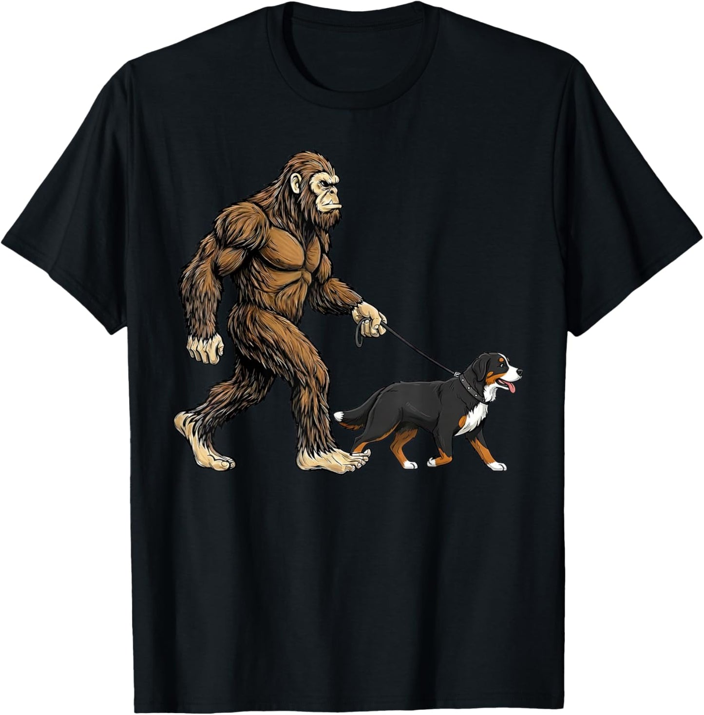 Bigfoot Walking Bernese Mountain Funny Sasquatch Dog Lovers T-Shirt - T-Shirt | Black