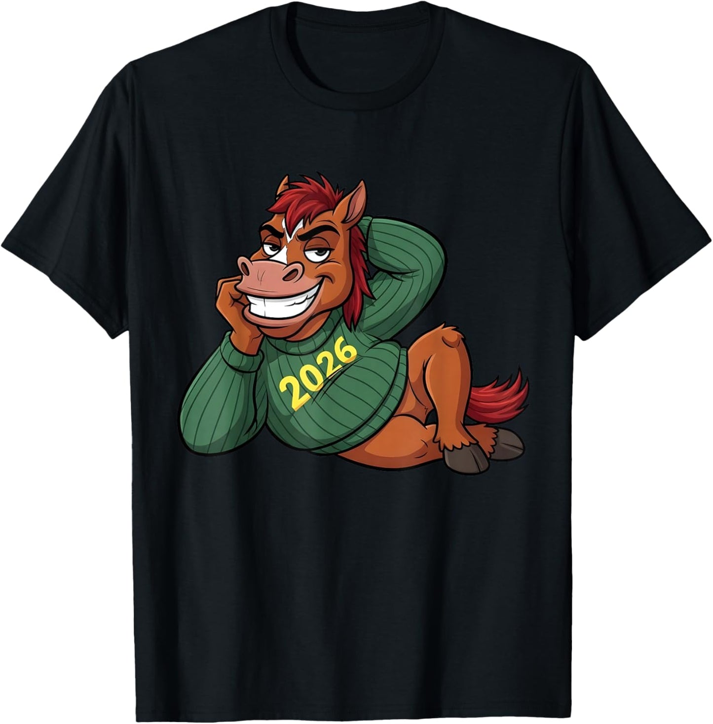 Funny Lunar New Year 2026 Horse Festive Cartoon T-Shirt - T-Shirt | Black