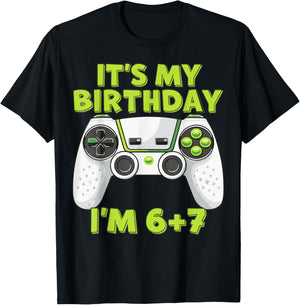 Funny 6 7 Six Seven Video Gamer Boy 13th Birthday T-Shirt - T-Shirt | Black
