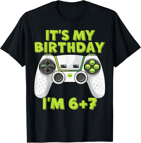 Funny 6 7 Six Seven Video Gamer Boy 13th Birthday T-Shirt - T-Shirt | Black