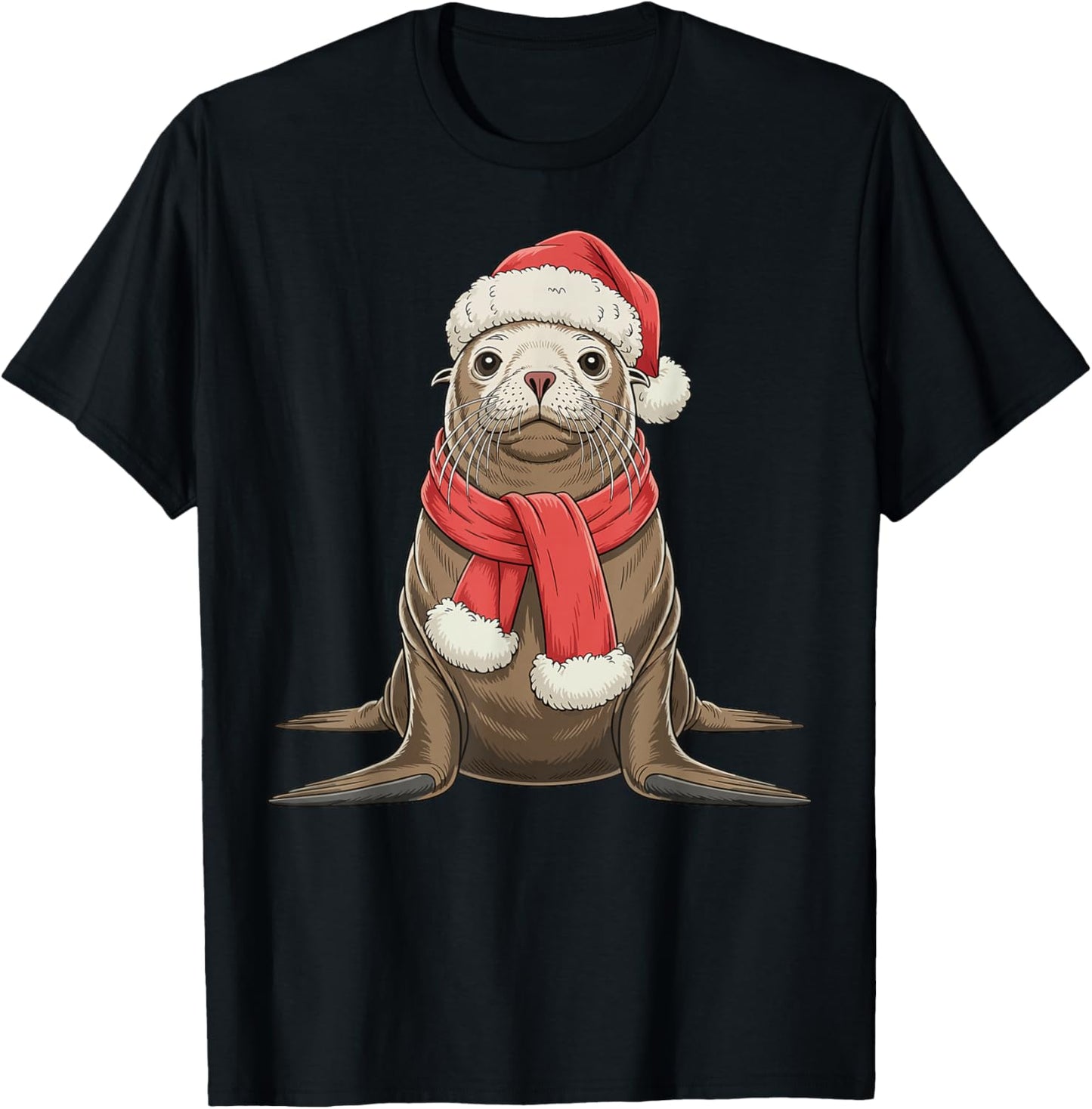 Cute Christmas Sea Lion Santa T-Shirt - T-Shirt | Black