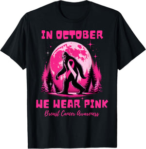 Bigfoot Pink Ribbon Breast Cancer Awareness Month Men Women T-Shirt - T-Shirt | Black
