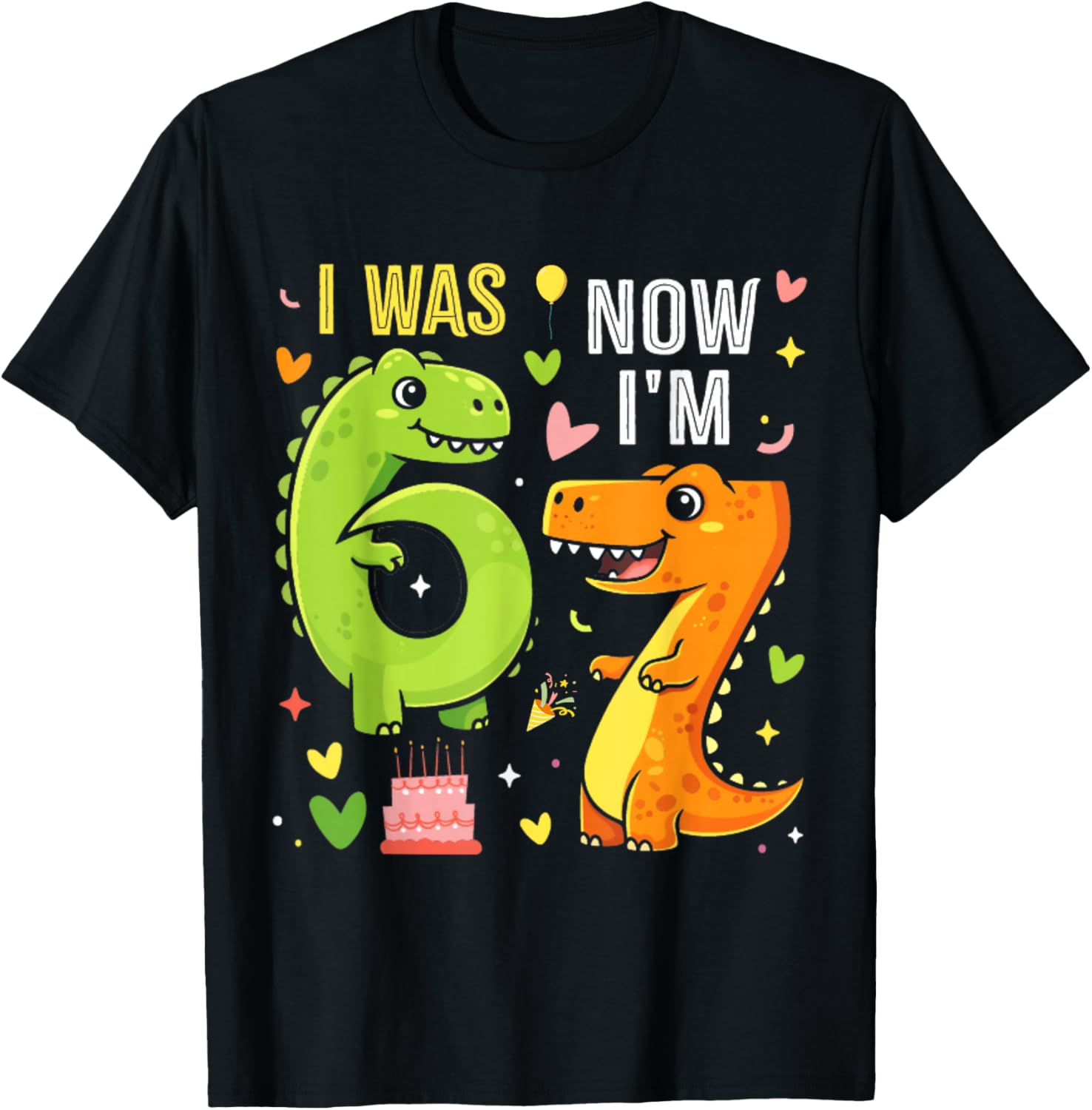 I was 6 Now I'm 7 Year Old 7th Birthday Funny Dino 67 Boys T-Shirt - T-Shirt | Black