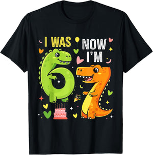 I was 6 Now I'm 7 Year Old 7th Birthday Funny Dino 67 Boys T-Shirt - T-Shirt | Black