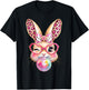 Easter Day Bunny Rabbit Face Leopard Bubble Gum Girl Women T-Shirt - T-Shirt | Black