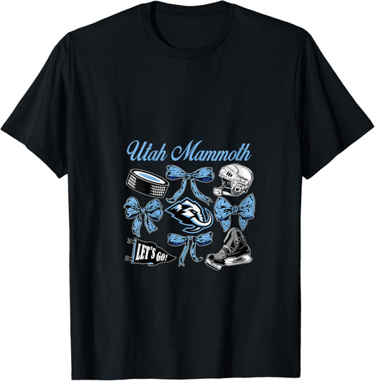 Women's Utah Mammoth Bows Dark Heather NHL Officially Licensed V-Neck T-Shirt - T-Shirt | Black