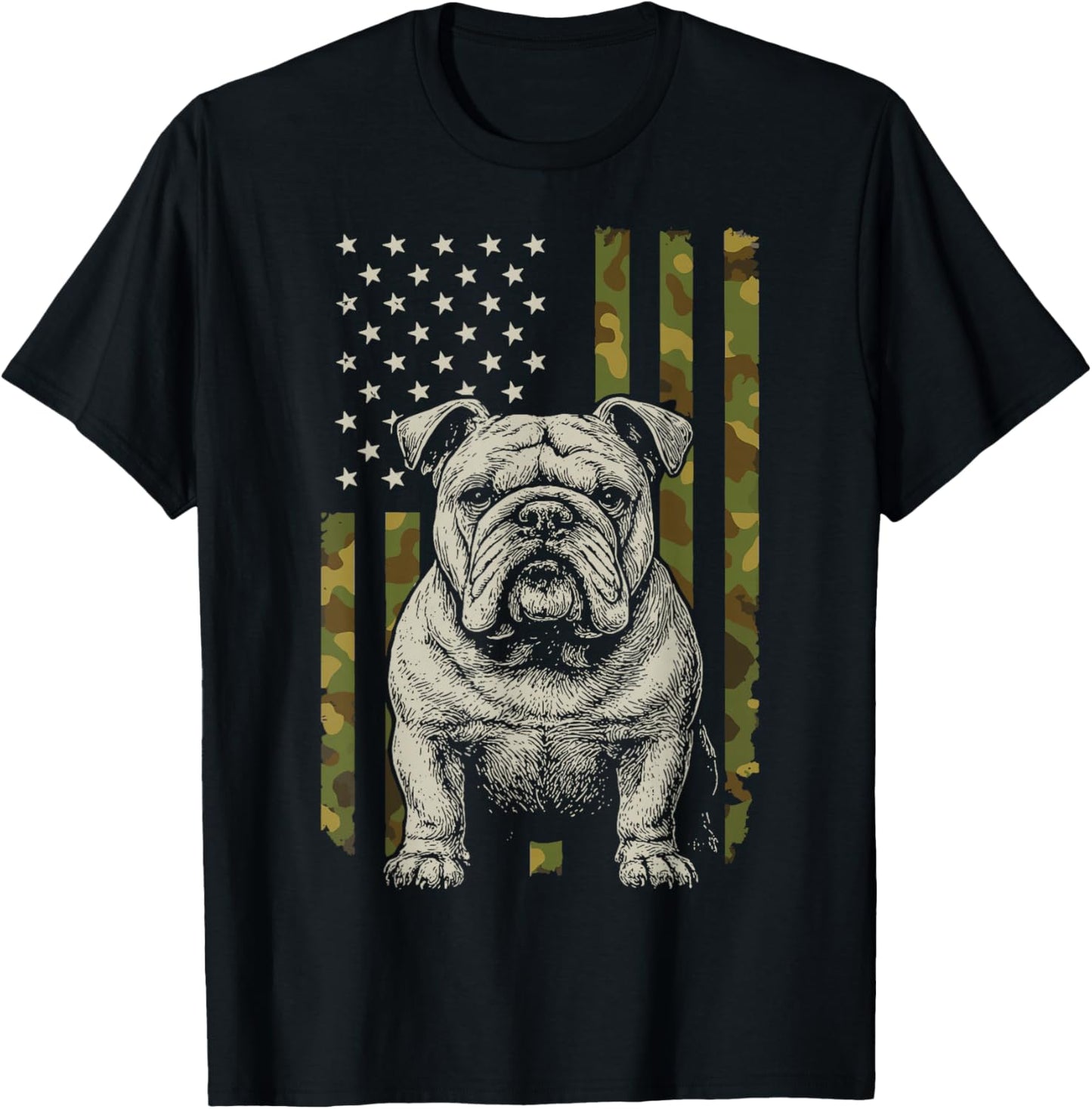 Bulldog US Flag 4th of July T-Shirt - T-Shirt | Black