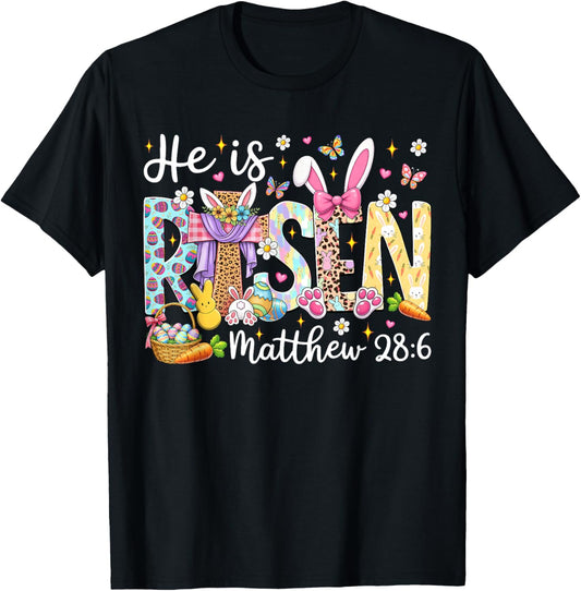 He is Risen Jesus Christian Happy Easter Day Women Girl Kid T-Shirt - T-Shirt | Black