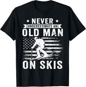 Never Underestimate an Old Man On Skis Funny Skiing Skier T-Shirt - T-Shirt | Black