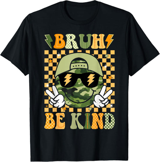 Bruh Be Kind Inspirational Kid Boy Camo Kindness Camouflage T-Shirt - T-Shirt | Black