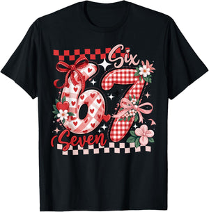 Six Seven 6 7 Valentine Cute Heart Number Love Design T-Shirt - T-Shirt | Black