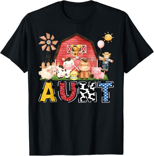 Aunt Farm Cow Birthday Boy Matching Family Party T-Shirt - T-Shirt | Black