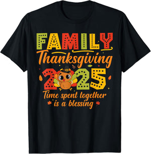 Family Thanksgiving 2025 Matching Pilgrim Hat Crew Turkey T-Shirt - T-Shirt | Black