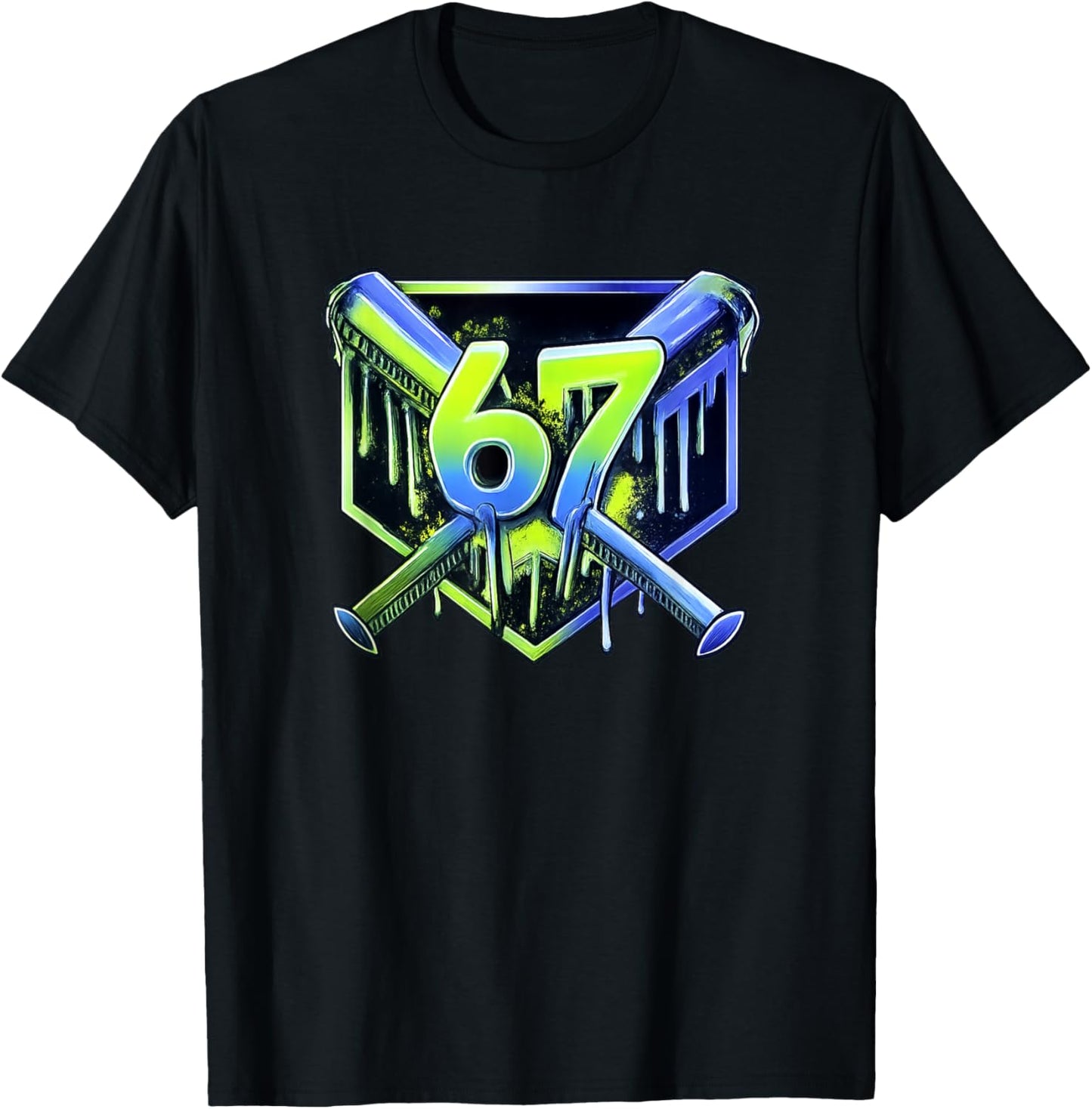 Awesome 67 Baseball Drip Effect, Baseball 6-7 Meme Graphic T-Shirt - T-Shirt | Black