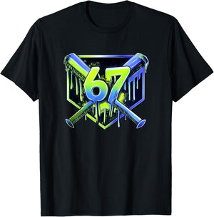Awesome 67 Baseball Drip Effect, Baseball 6-7 Meme Graphic T-Shirt - T-Shirt | Black